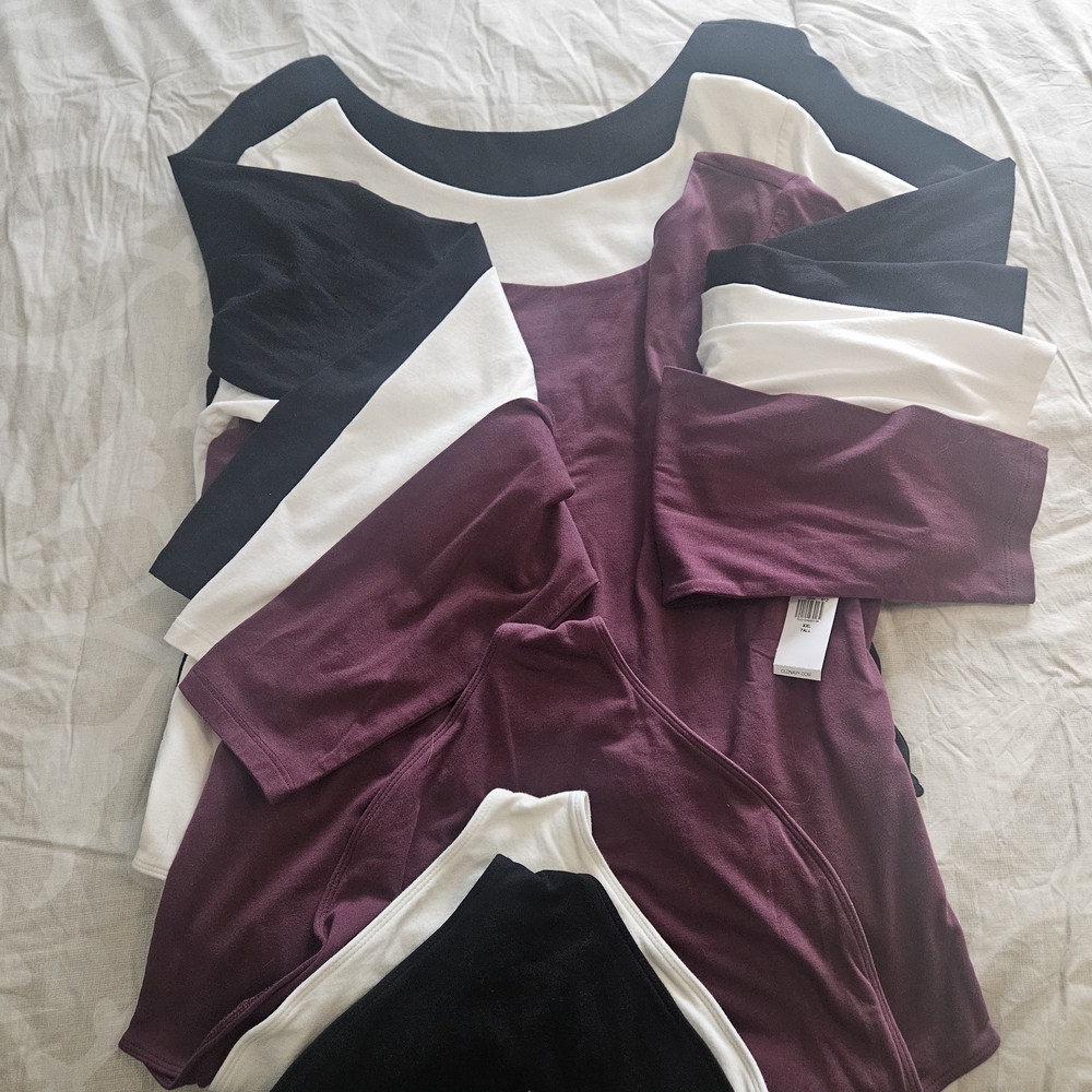 Three  XXL Tall long sleeve scoop back body suit Black, Maroon(NWT), and White